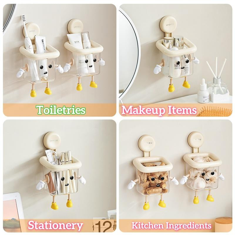 UFORU Wall Mounted Toothbrush Holder, Suction Cup Design Toothbrush Storage Rack, Multifunctional Transparent Container for Bathroom, Bottles, Organizer Wall Decor