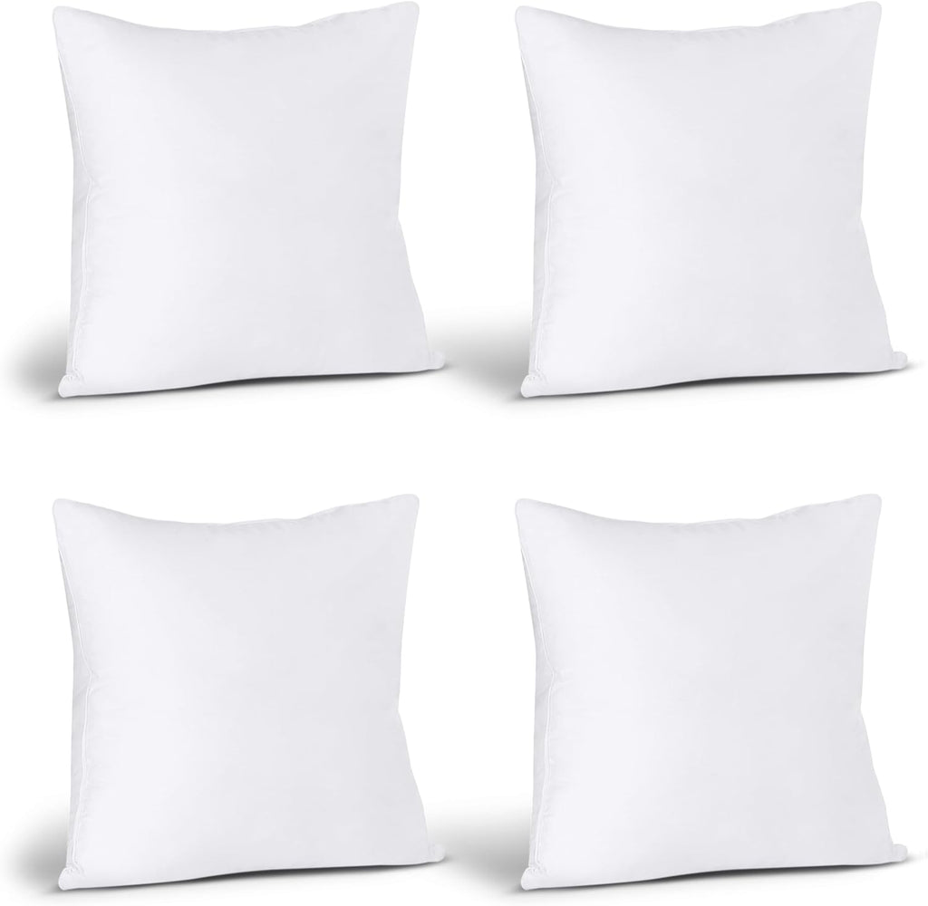 Throw Pillows (Set of 4, White), 18 X 18 Inches Pillows for Sofa, Bed and Couch Decorative Stuffer Pillow