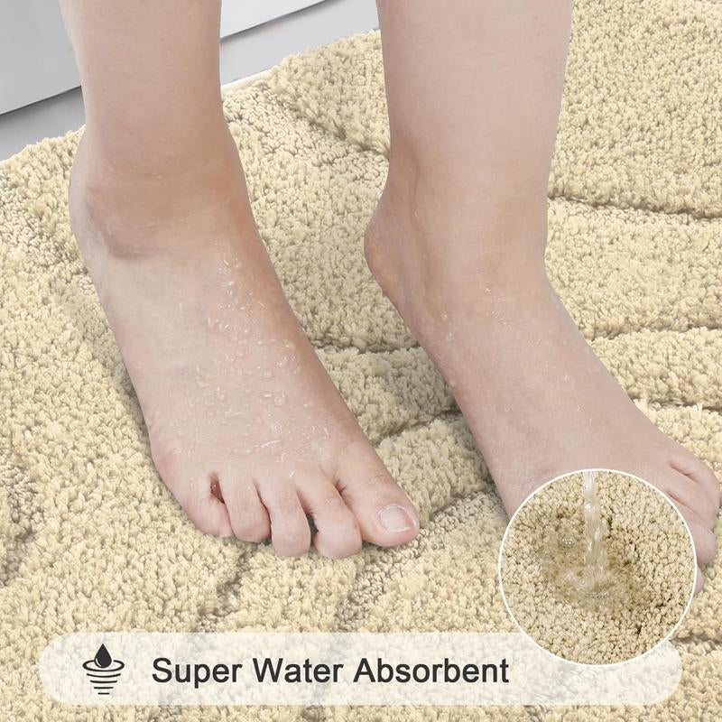 [Blackfriday&Cybermonday] HEBE Washable Bathroom Rugs Sets 5 Piece, Soft Absorbent Microfiber Bath Mat for Bathroom, Non Slip Washable Bath Rug Set with Toilet Cover, Bath Runner and U-Shaped Contour Toilet Rug