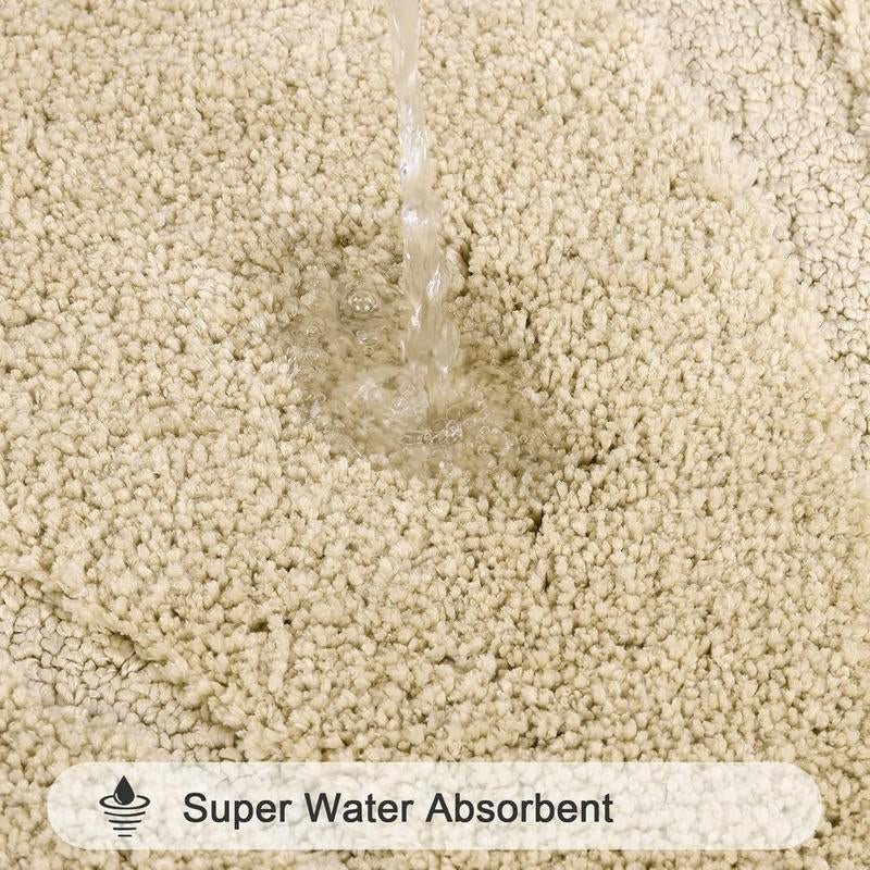 [Blackfriday&Cybermonday] HEBE Washable Bathroom Rugs Sets 5 Piece, Soft Absorbent Microfiber Bath Mat for Bathroom, Non Slip Washable Bath Rug Set with Toilet Cover, Bath Runner and U-Shaped Contour Toilet Rug