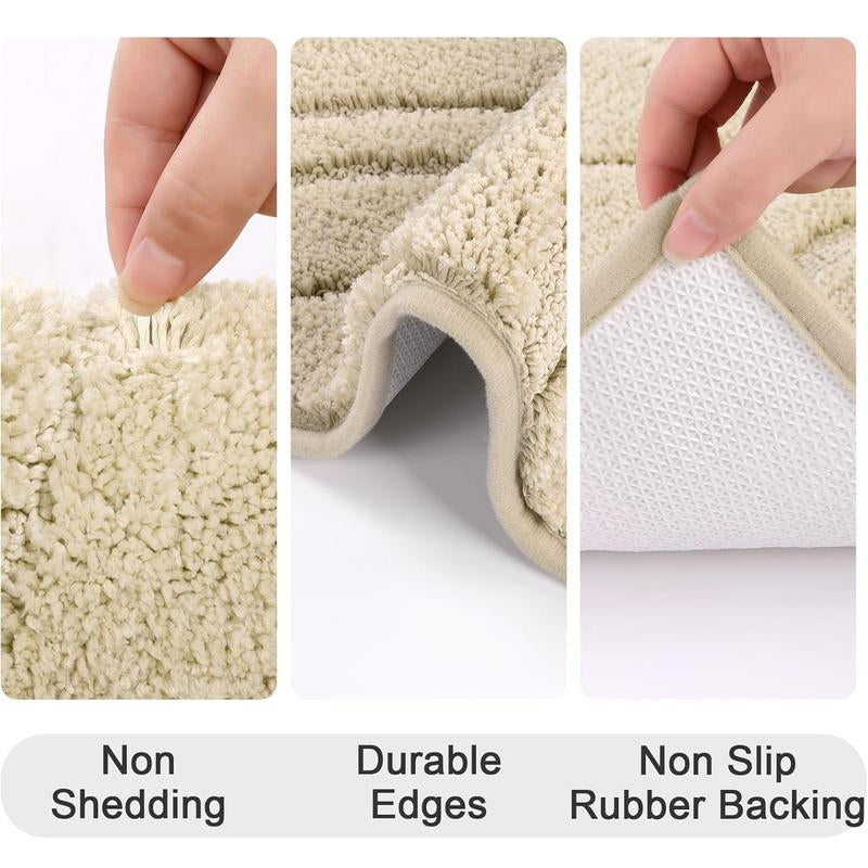 [Blackfriday&Cybermonday] HEBE Washable Bathroom Rugs Sets 5 Piece, Soft Absorbent Microfiber Bath Mat for Bathroom, Non Slip Washable Bath Rug Set with Toilet Cover, Bath Runner and U-Shaped Contour Toilet Rug