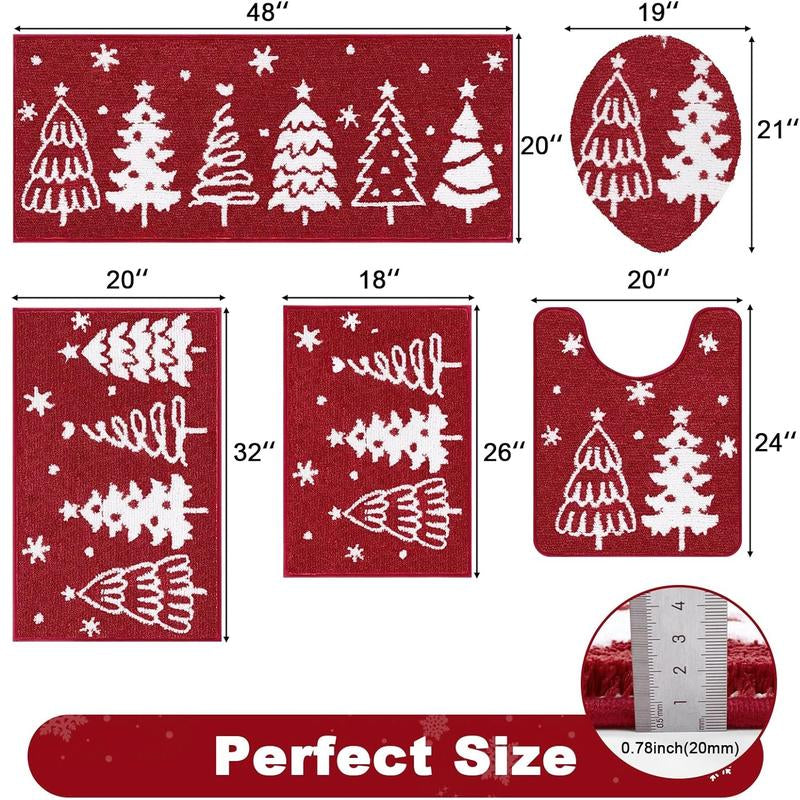 [Blackfriday&Cybermonday] HEBE Washable Bathroom Rugs Sets 5 Piece, Soft Absorbent Microfiber Bath Mat for Bathroom, Non Slip Washable Bath Rug Set with Toilet Cover, Bath Runner and U-Shaped Contour Toilet Rug