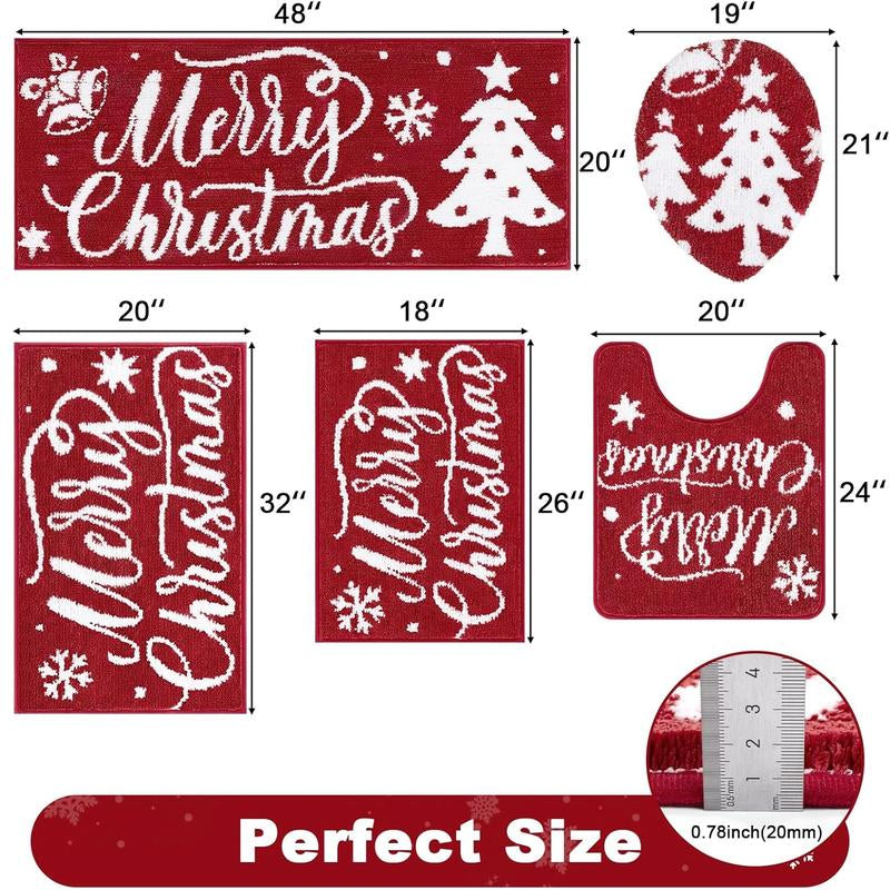 [Blackfriday&Cybermonday] HEBE Washable Bathroom Rugs Sets 5 Piece, Soft Absorbent Microfiber Bath Mat for Bathroom, Non Slip Washable Bath Rug Set with Toilet Cover, Bath Runner and U-Shaped Contour Toilet Rug