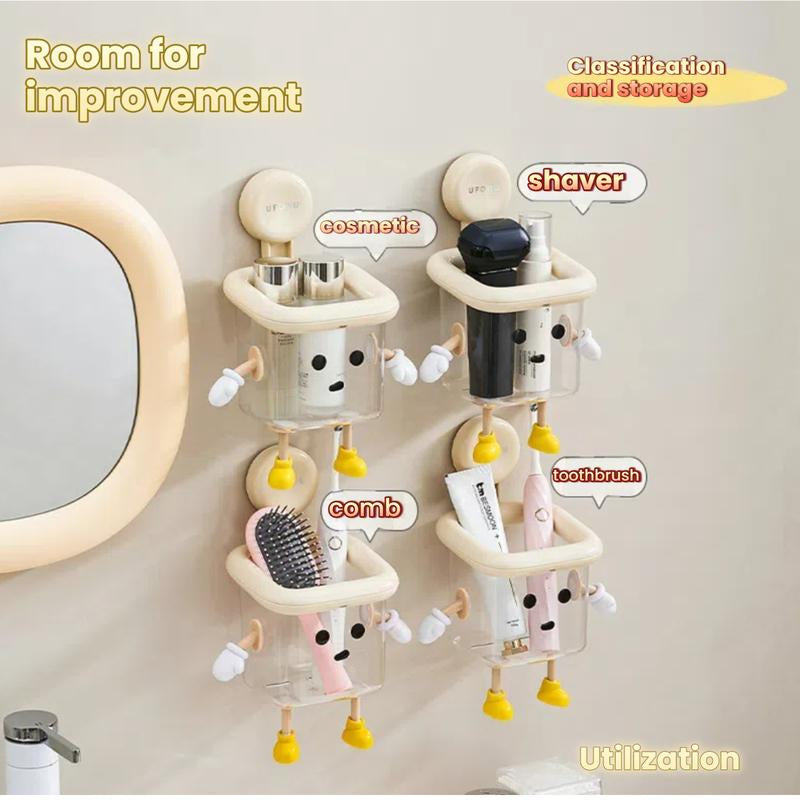 UFORU Wall Mounted Toothbrush Holder, Suction Cup Design Toothbrush Storage Rack, Multifunctional Transparent Container for Bathroom, Bottles, Organizer Wall Decor