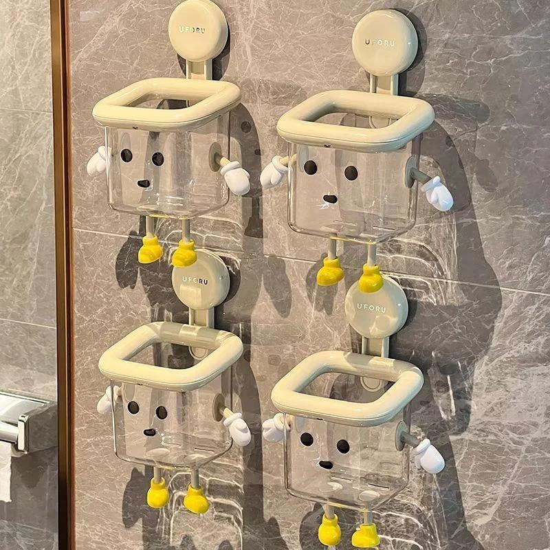 UFORU Wall Mounted Toothbrush Holder, Suction Cup Design Toothbrush Storage Rack, Multifunctional Transparent Container for Bathroom, Bottles, Organizer Wall Decor