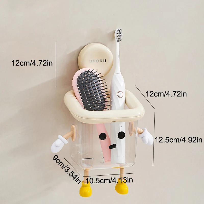 UFORU Wall Mounted Toothbrush Holder, Suction Cup Design Toothbrush Storage Rack, Multifunctional Transparent Container for Bathroom, Bottles, Organizer Wall Decor