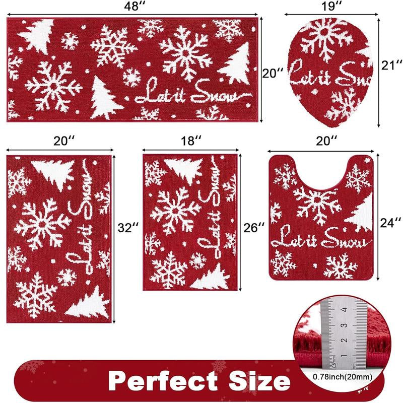 [Blackfriday&Cybermonday] HEBE Washable Bathroom Rugs Sets 5 Piece, Soft Absorbent Microfiber Bath Mat for Bathroom, Non Slip Washable Bath Rug Set with Toilet Cover, Bath Runner and U-Shaped Contour Toilet Rug