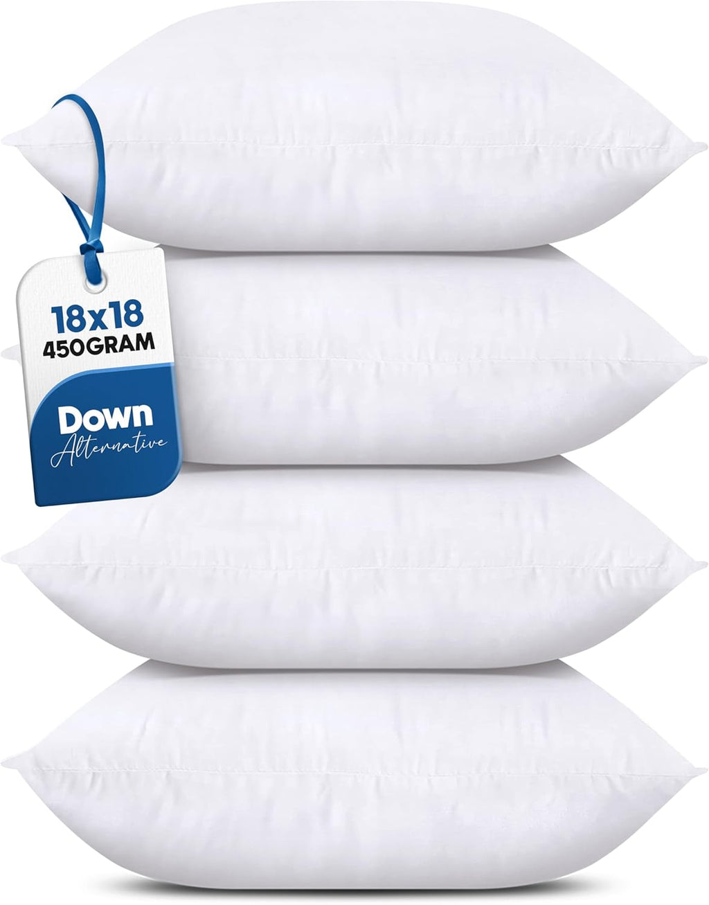 Throw Pillows (Set of 4, White), 18 X 18 Inches Pillows for Sofa, Bed and Couch Decorative Stuffer Pillow