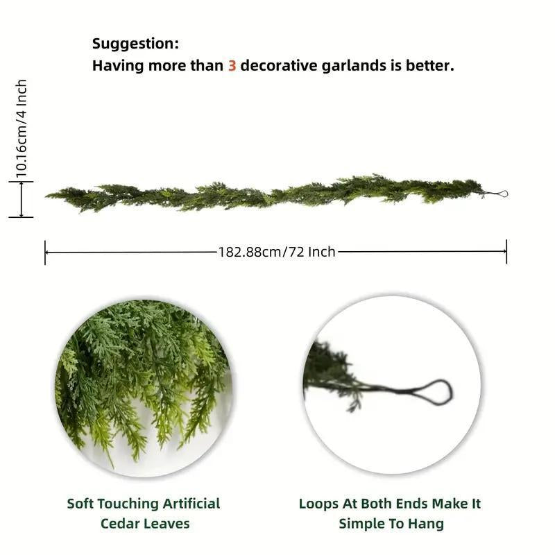 6 FT 2 Pcs Artificial Cedar Garlands Set with Free DIY Accessories – Real Touch Winter Norfolk Pine Garland Wreath, Wooden Decorative Ornaments for Table, Mantel, Wall, Indoor & Outdoor Christmas Decorations, Double the Cheer
